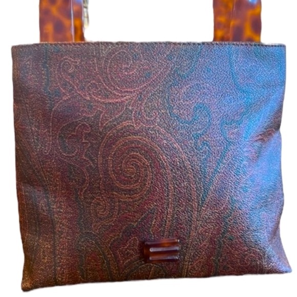 ETRO RARE PAISLEY TORTOISESHELL PATTERN PLASTIC HANDLE HANDBAG PVC/LEATHER - Picture 3 of 14